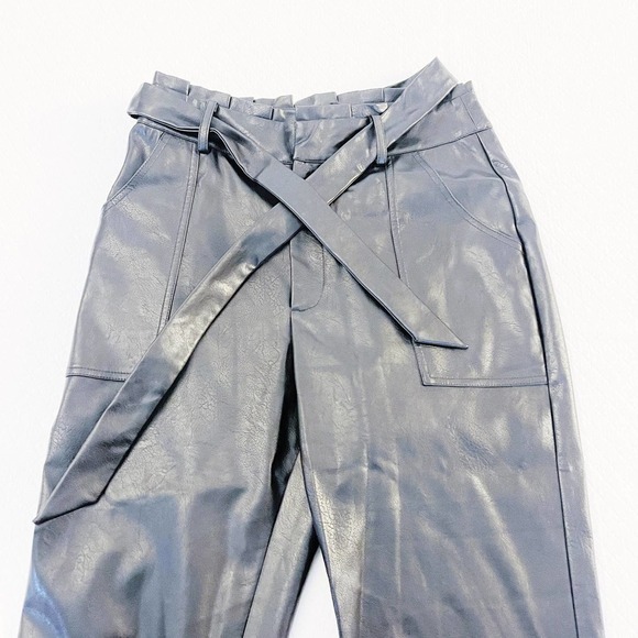 Greylin Black Faux Leather Belted Waist Straight Leg Pants SZ S - Picture 7 of 7